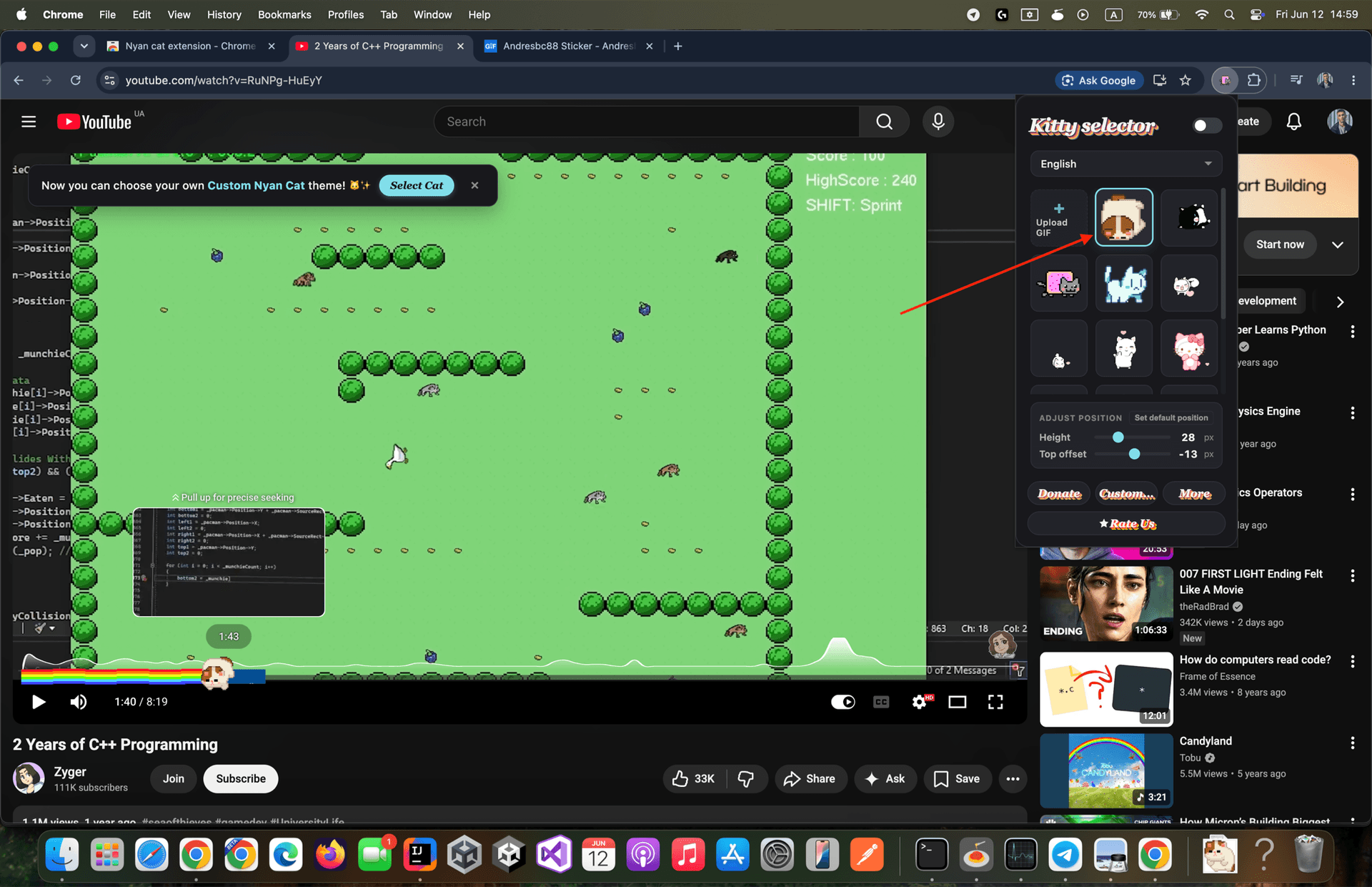Screenshot illustrating Select a cat first